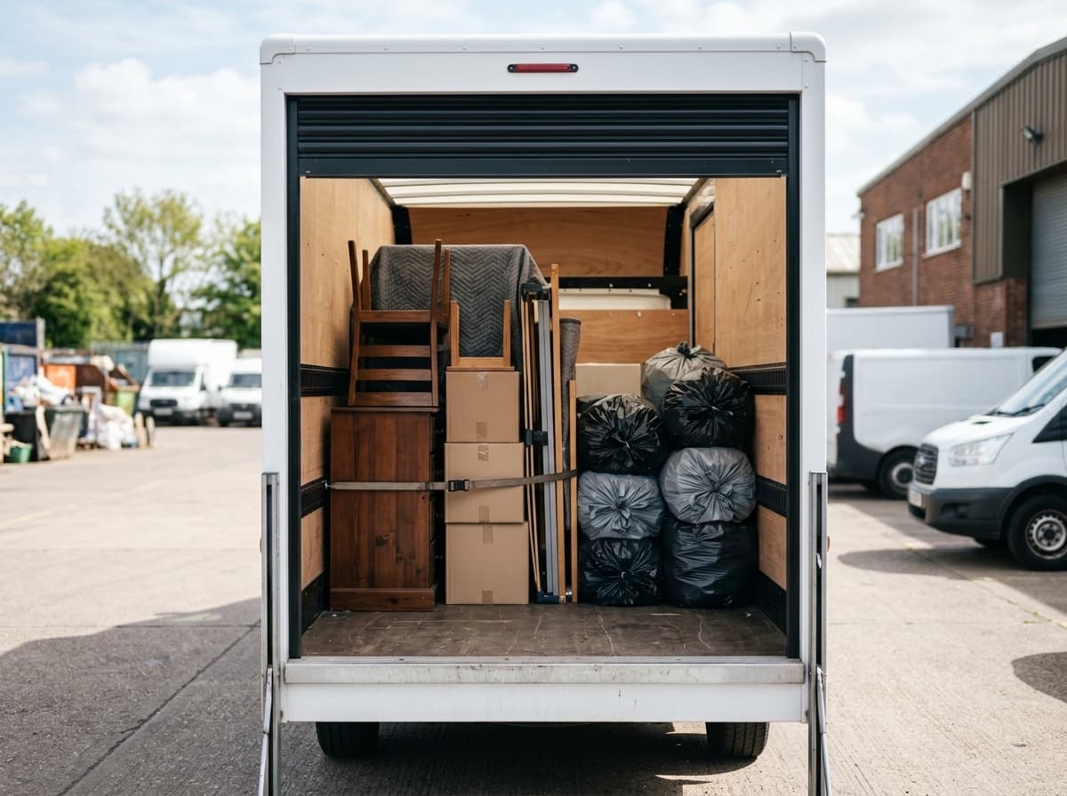 Fusion Waste removal van loaded with furniture and bagged waste, ready for responsible disposal